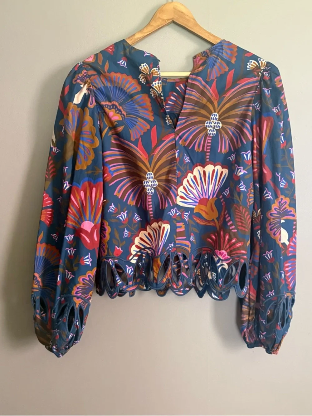 Sold Farm Rio x Anthropologie Multicolor Floral Cutwork Long-Sleeve Top - Picture 3 of 9